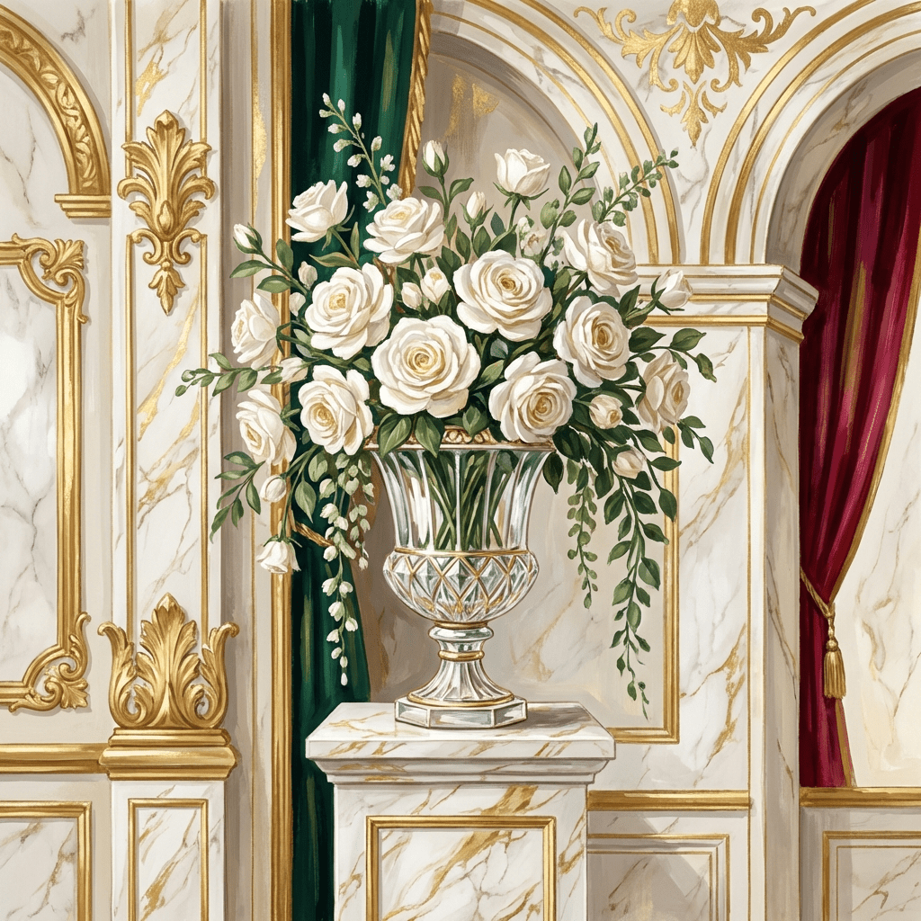 Beautiful white roses and crystal vase for a 15th wedding anniversary.