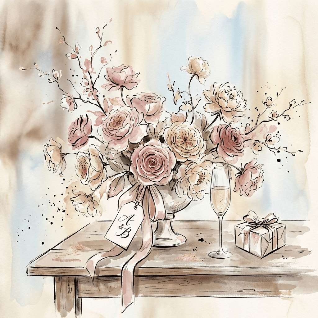 Anniversary flowers for boyfriend on a wooden table