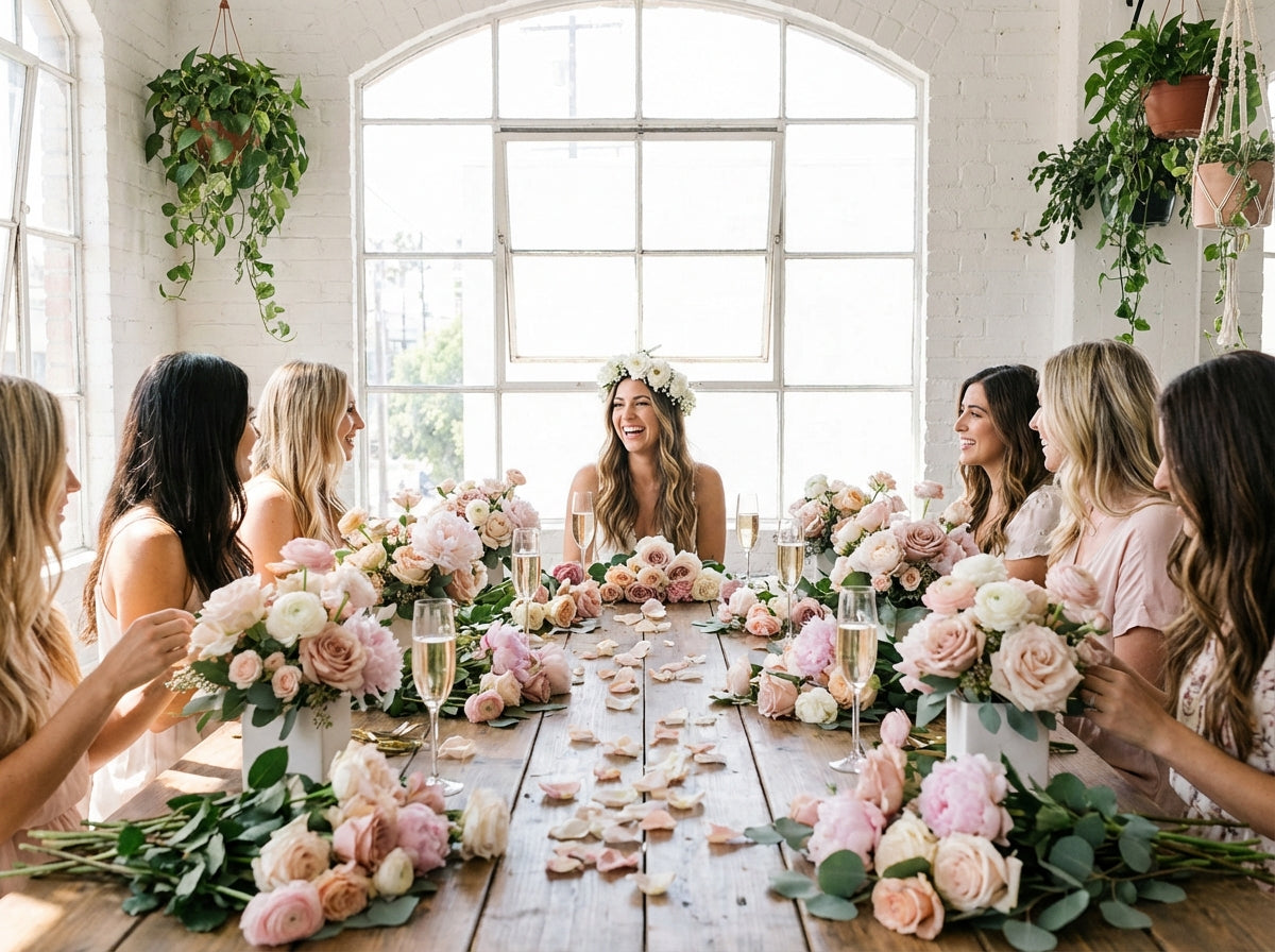 Bridal shower flower arranging class in beautiful West Hollywood studio