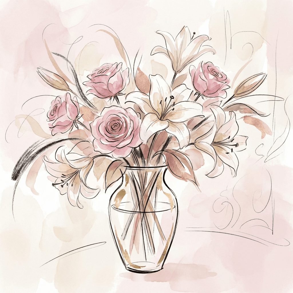 Elegant bridal shower flower arrangement with pink roses and white lilies