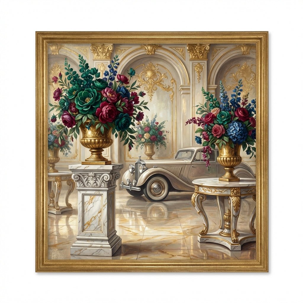 Stunning floral arrangement in a car dealership showroom, enhancing the customer experience.