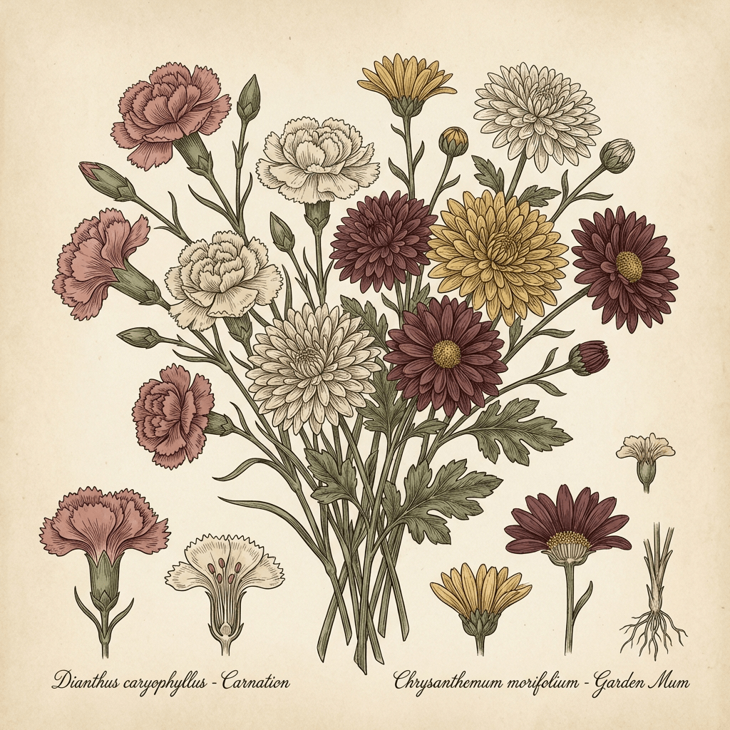 Colorful and affordable birthday flower bouquet with carnations and chrysanthemums.