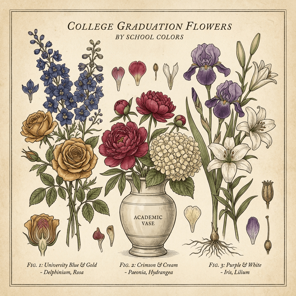 College graduation flowers in school colors arranged in a vase