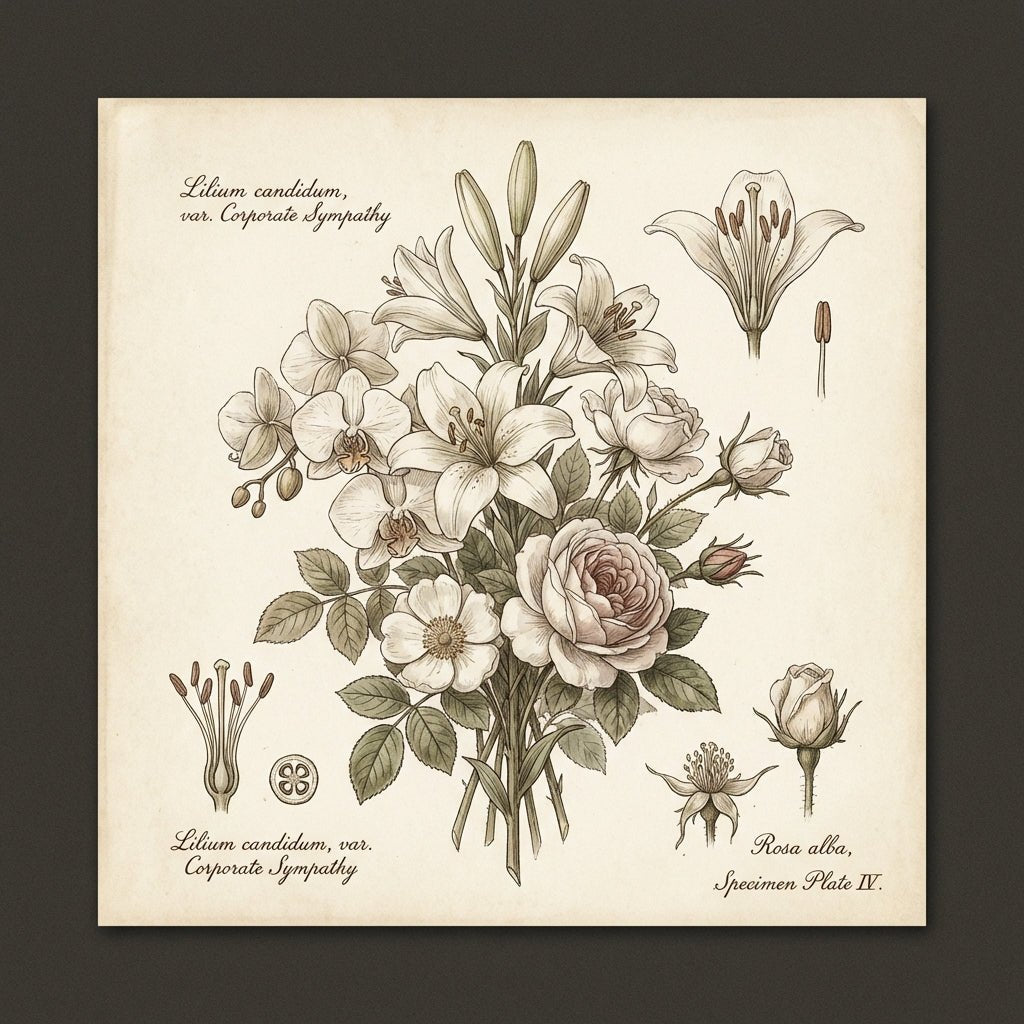 Elegant white sympathy flowers on a dark background