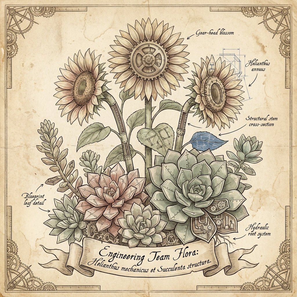 Floral arrangement with sunflowers and succulents for an engineering team.