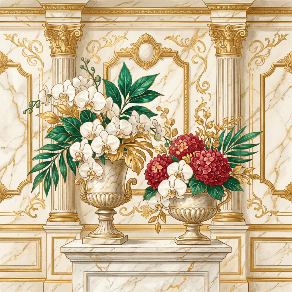 Elegant executive gift flower arrangement with orchids and hydrangeas in a modern office setting.