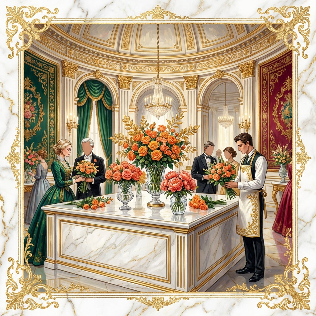 Hermès luxury flower bar pop-up activation at Beverly Center with branded orange floral arrangements