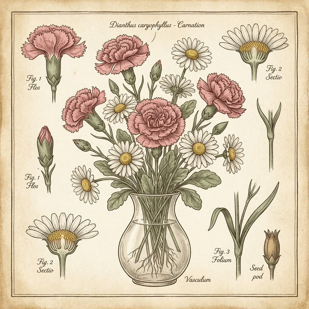 Inexpensive birthday flower bouquet with pink carnations and white daisies.