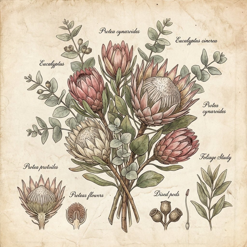 Stunning protea wedding bouquet with king protea and eucalyptus