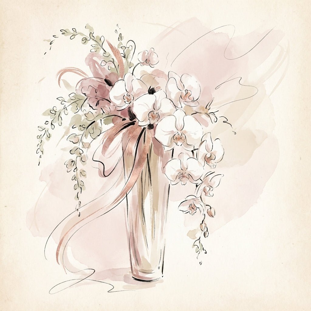 Elegant white orchid arrangement for spa opening event.