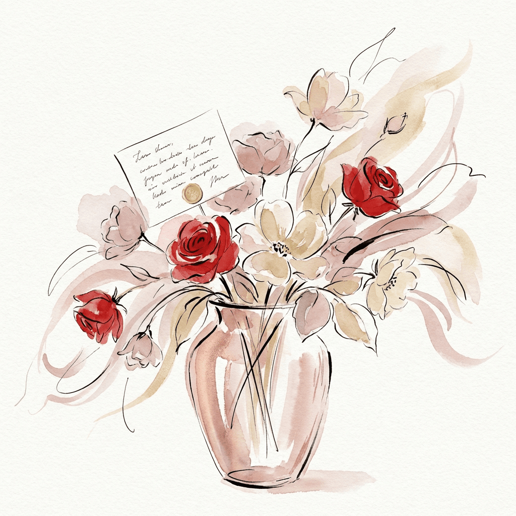 Surprise anniversary flower delivery with red roses and a handwritten card