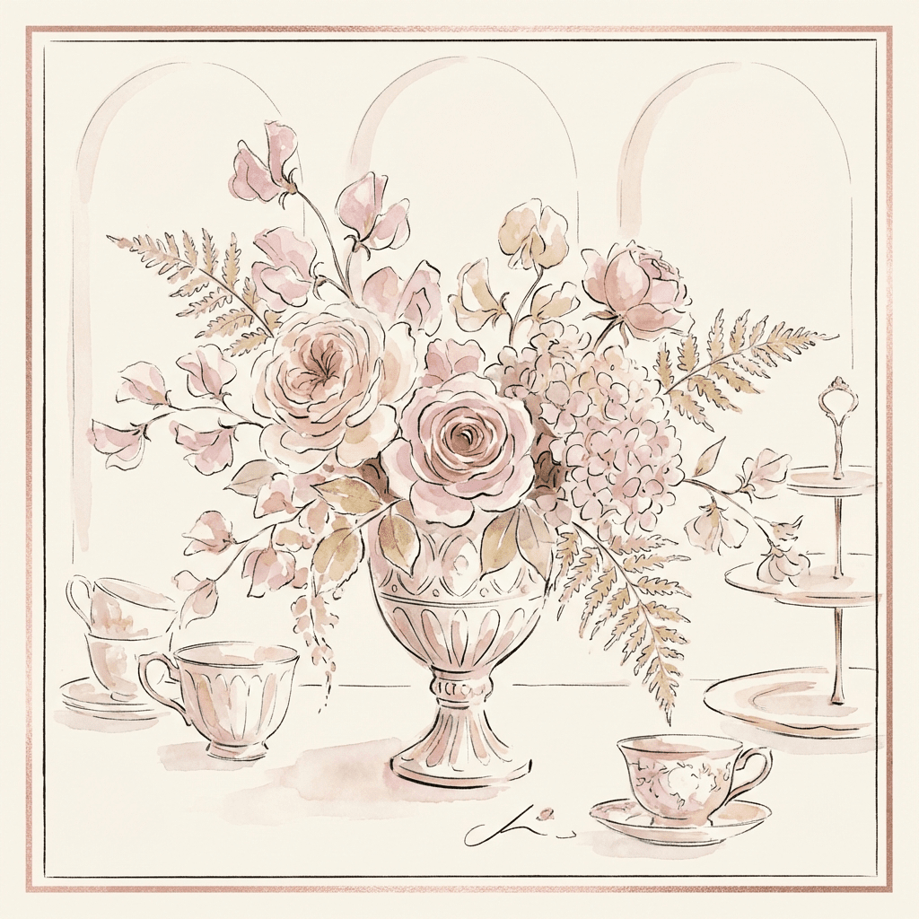 Pastel flower arrangements for a tea party baby shower