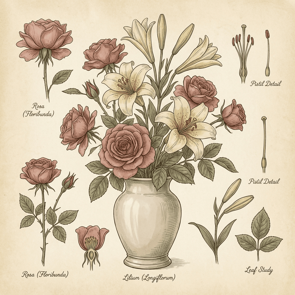 Beautiful thank you flower arrangement with roses and lilies