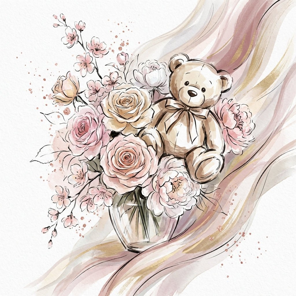 Valentine's Day flowers with a teddy bear