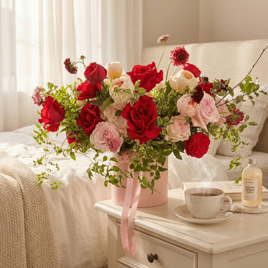 Strawberry Champaign Box - cozy lifestyle setting