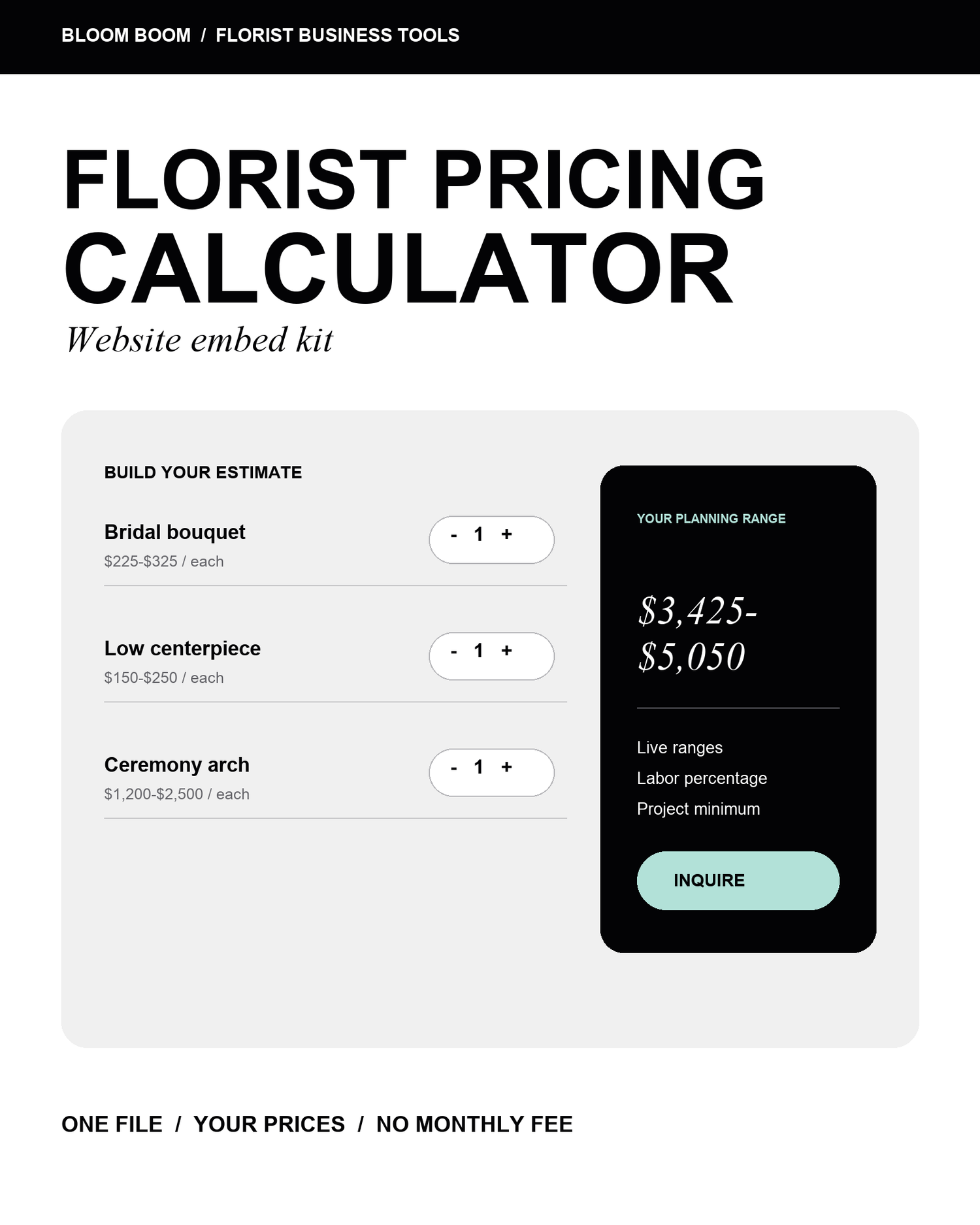 Florist Pricing Calculator website embed kit preview