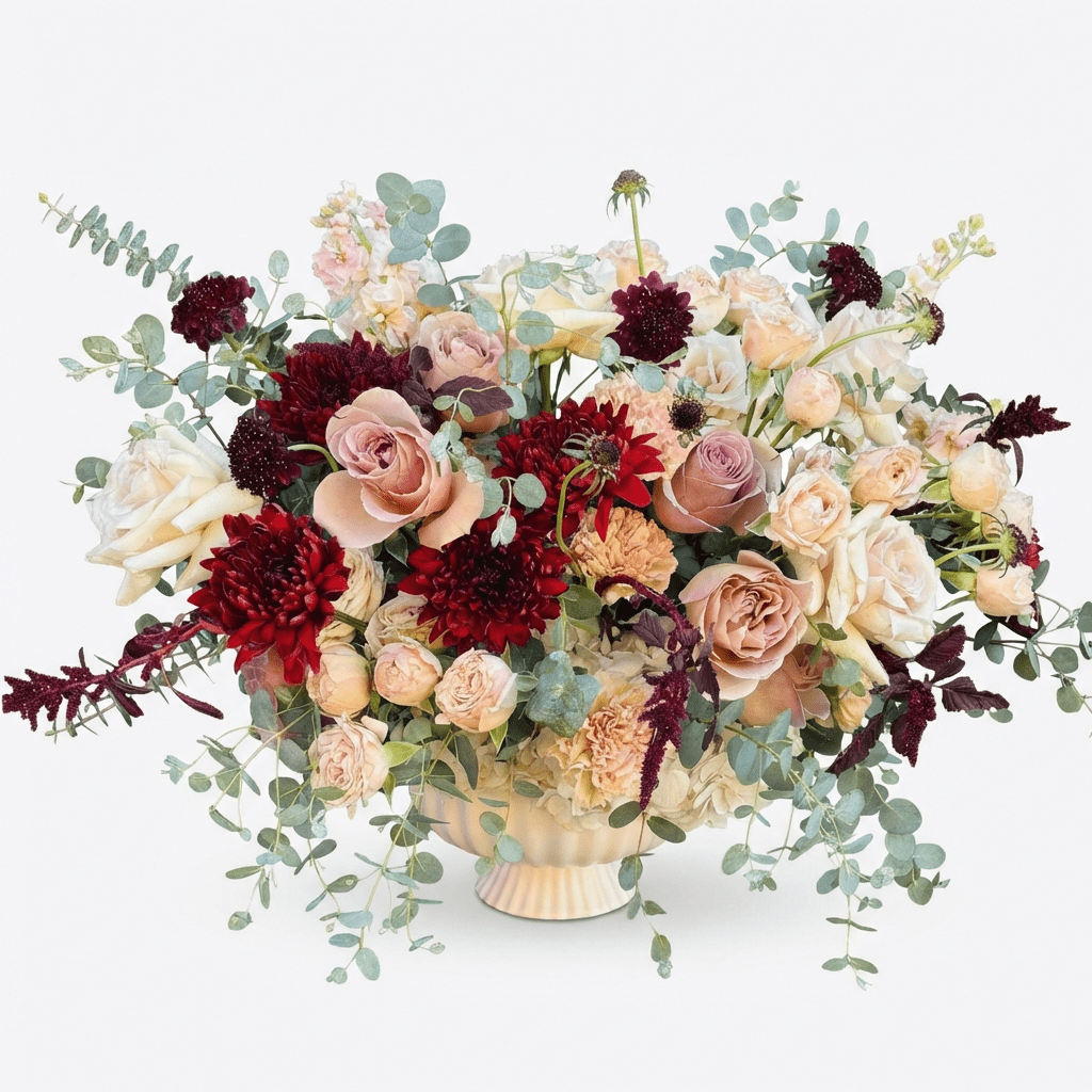 The Rene - Dusty Rose and Burgundy Flower Arrangement by Bloom Boom