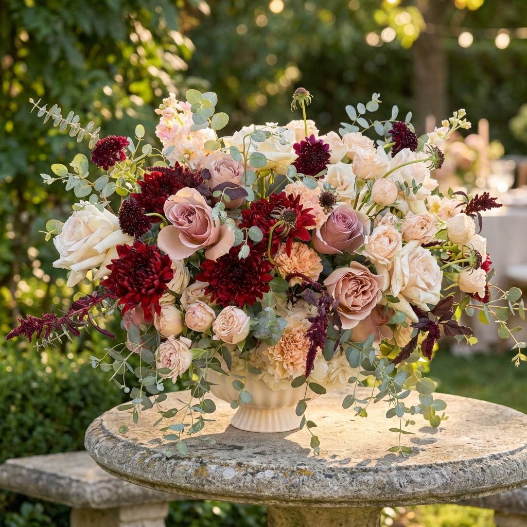 The Rene flower arrangement at outdoor garden celebration