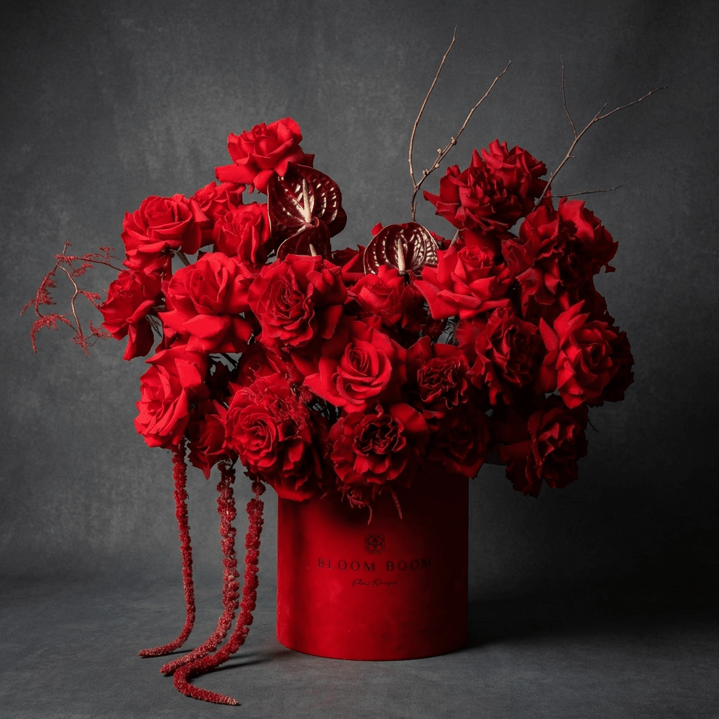 The Grand Ruby | Luxury Red Rose & Anthurium Hatbox | Flower delivery Los Angeles