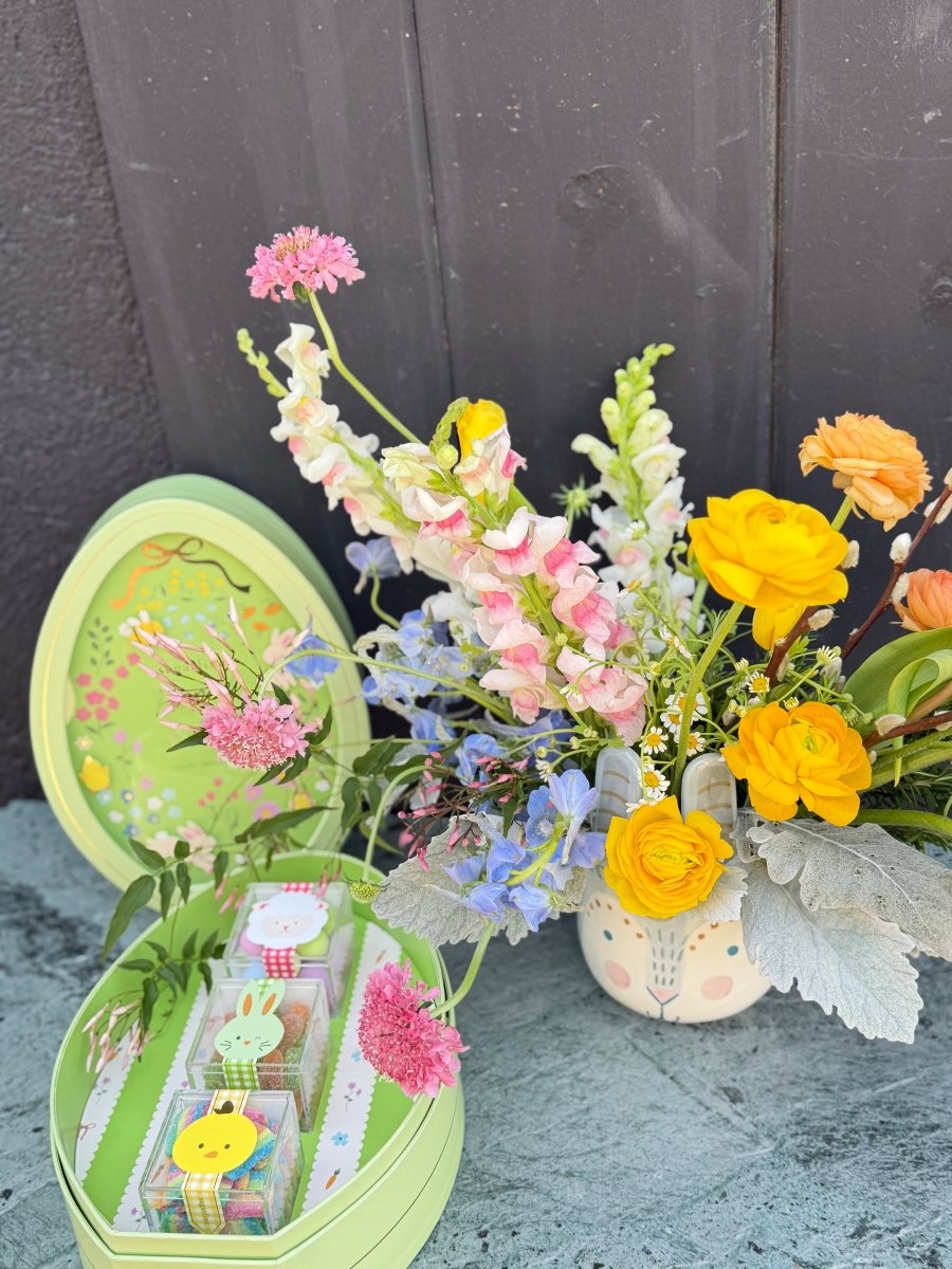 Hop into Spring! Ranunculus, Snap Dragon, Scabiosa Arrangement