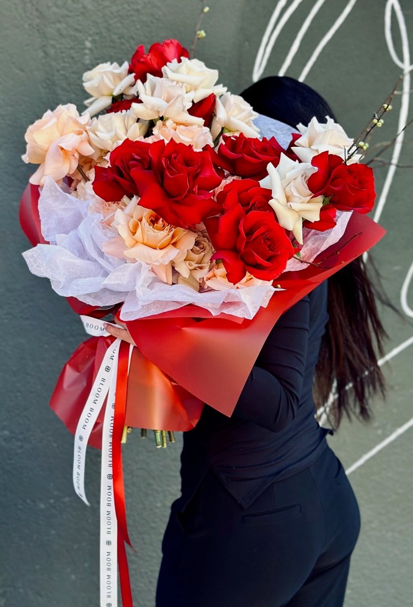 Velvet and Lace | Romantic Blush & Red Rose Valentine's Bouquet