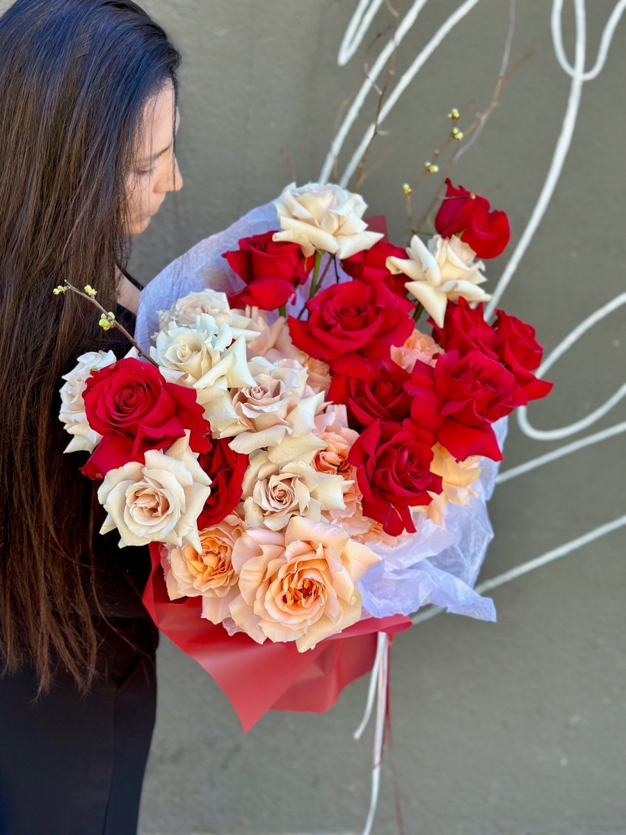 Velvet and Lace | Romantic Blush & Red Rose Valentine's Bouquet