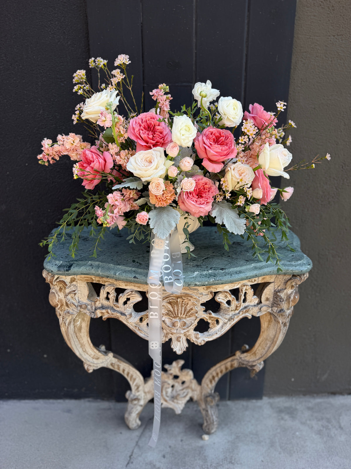 Coral Blush — Compote Arrangement