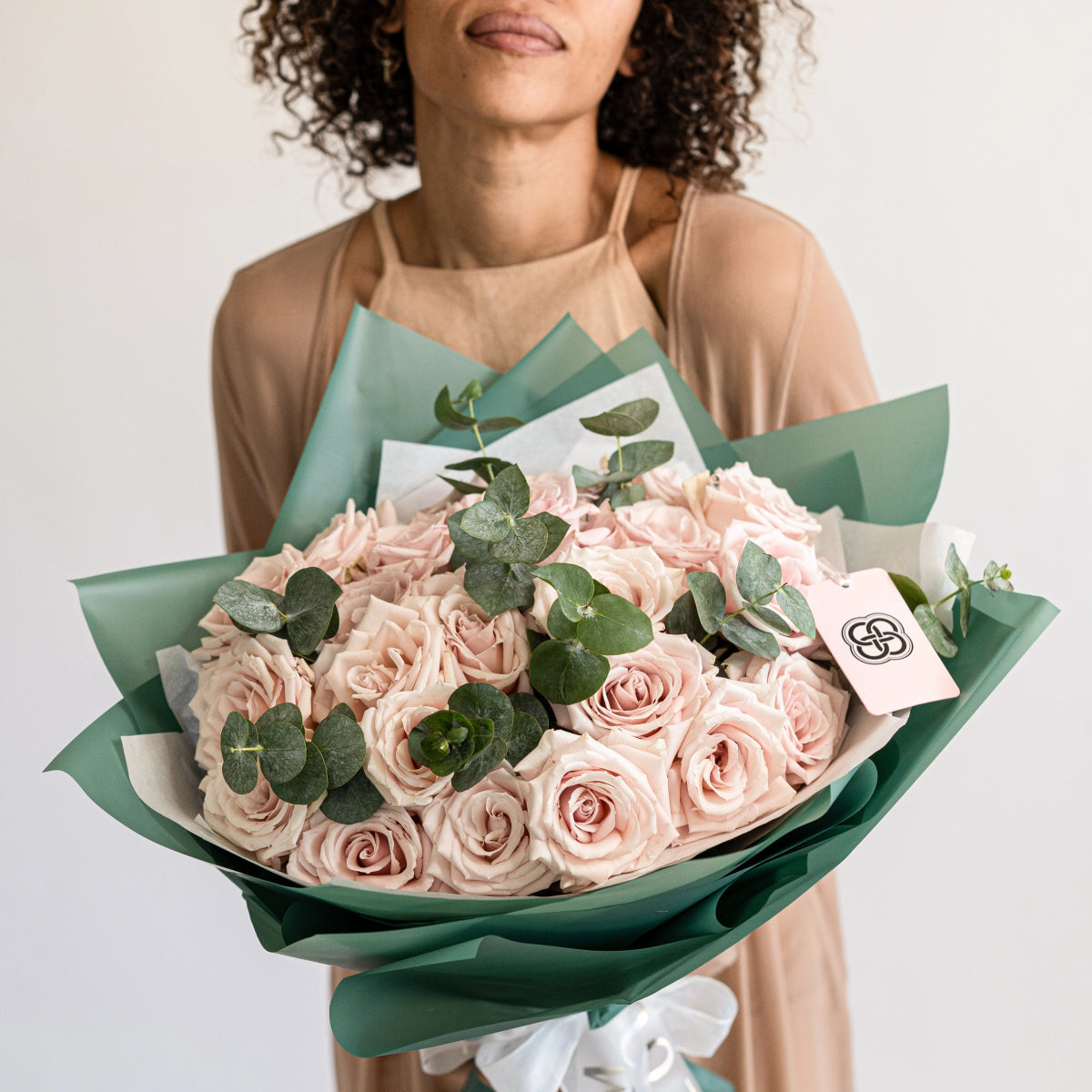 Sweet Escimo Pink Roses w/ Greenery- Bouquet of 25, 50, or 75 Stems