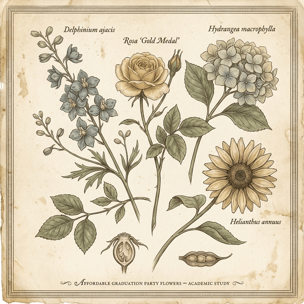 Affordable graduation party flowers arranged in school colors