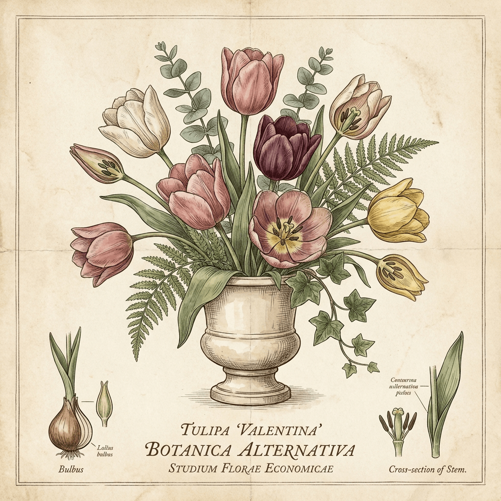 Affordable Valentine's Day flower bouquet with tulips and greenery