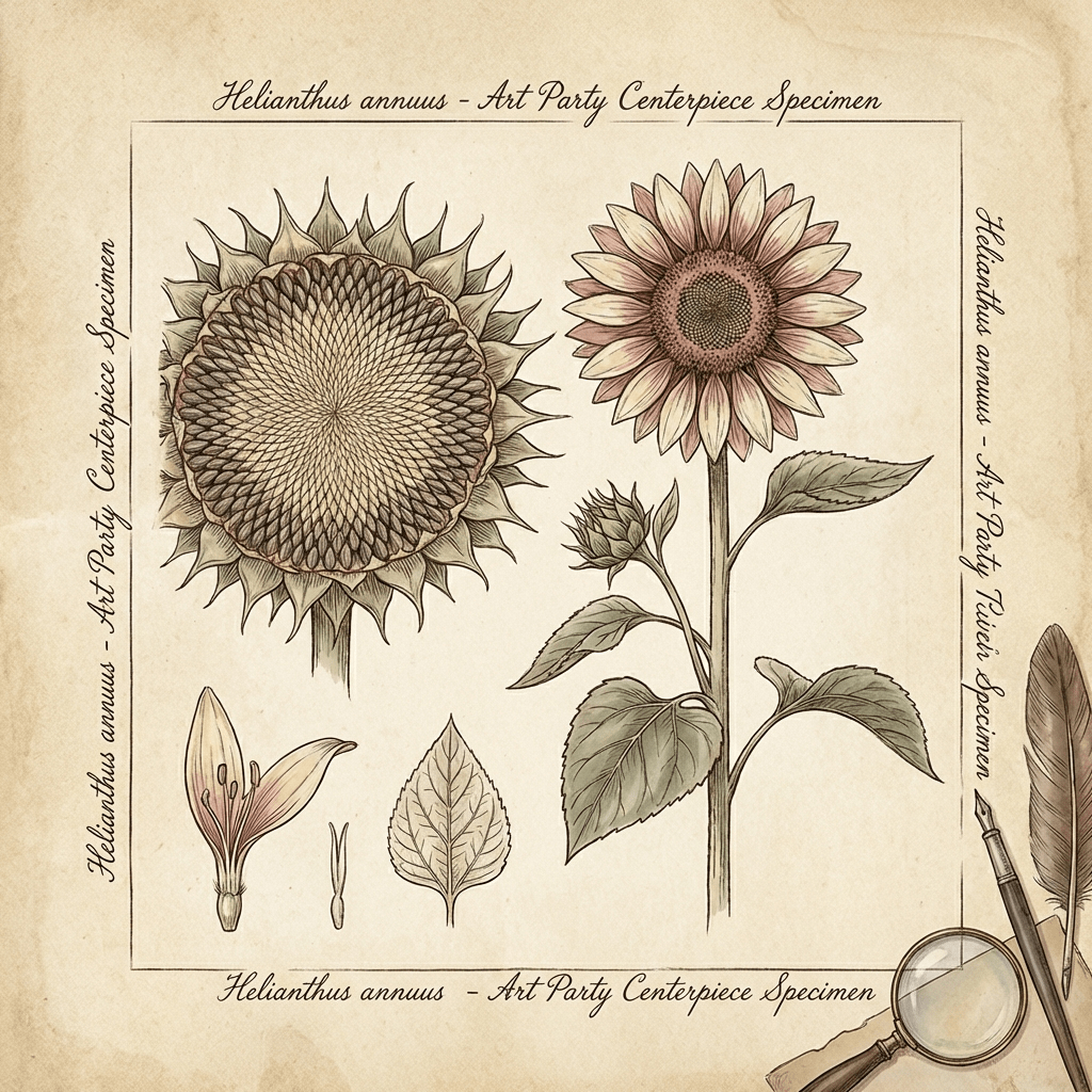 Vibrant sunflower centerpiece at an art-themed party, inspiring creativity.