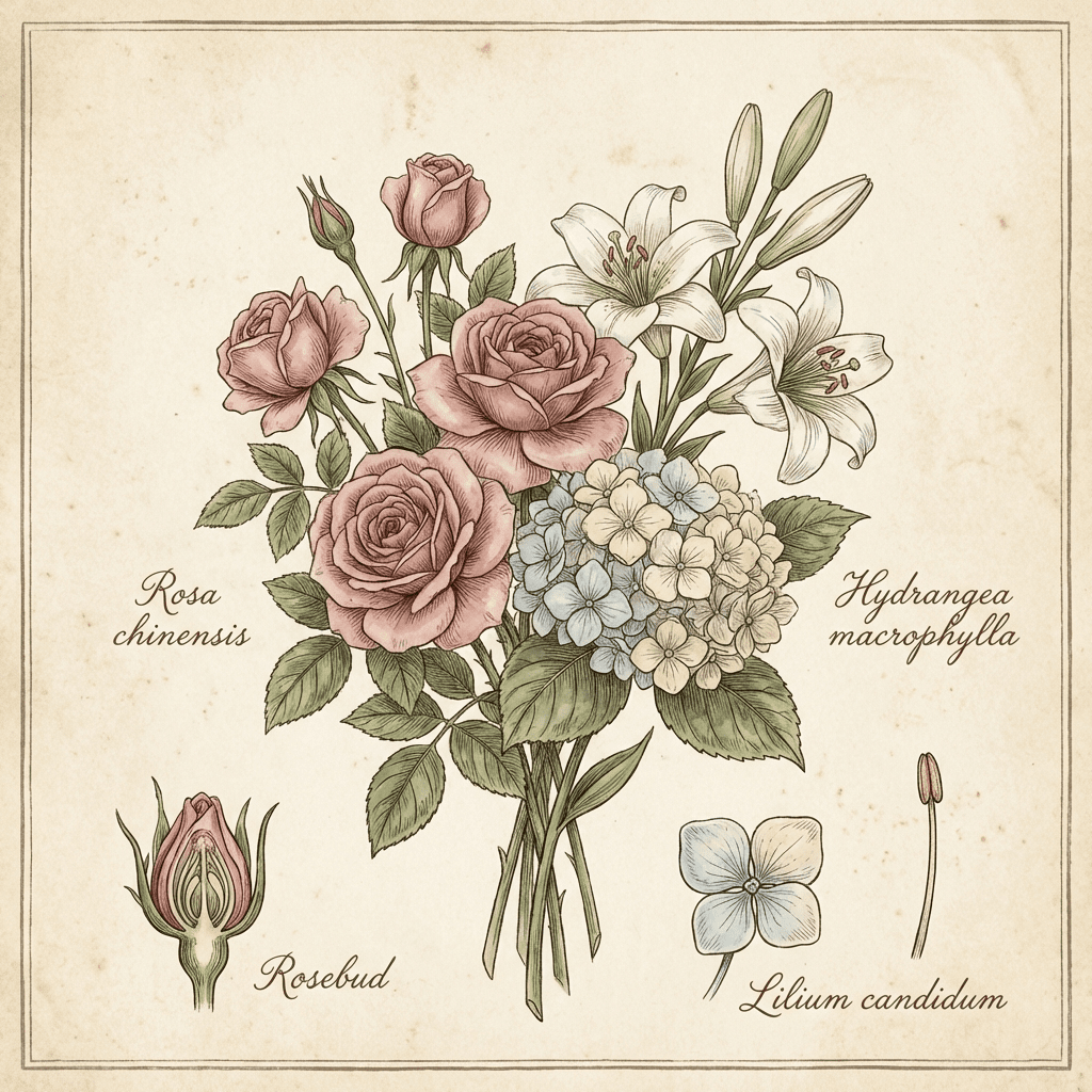 Allergy-friendly flower bouquet with roses, hydrangeas, and lilies