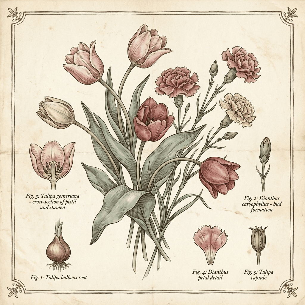 Beautiful and affordable Valentine's Day flower arrangement featuring tulips and carnations