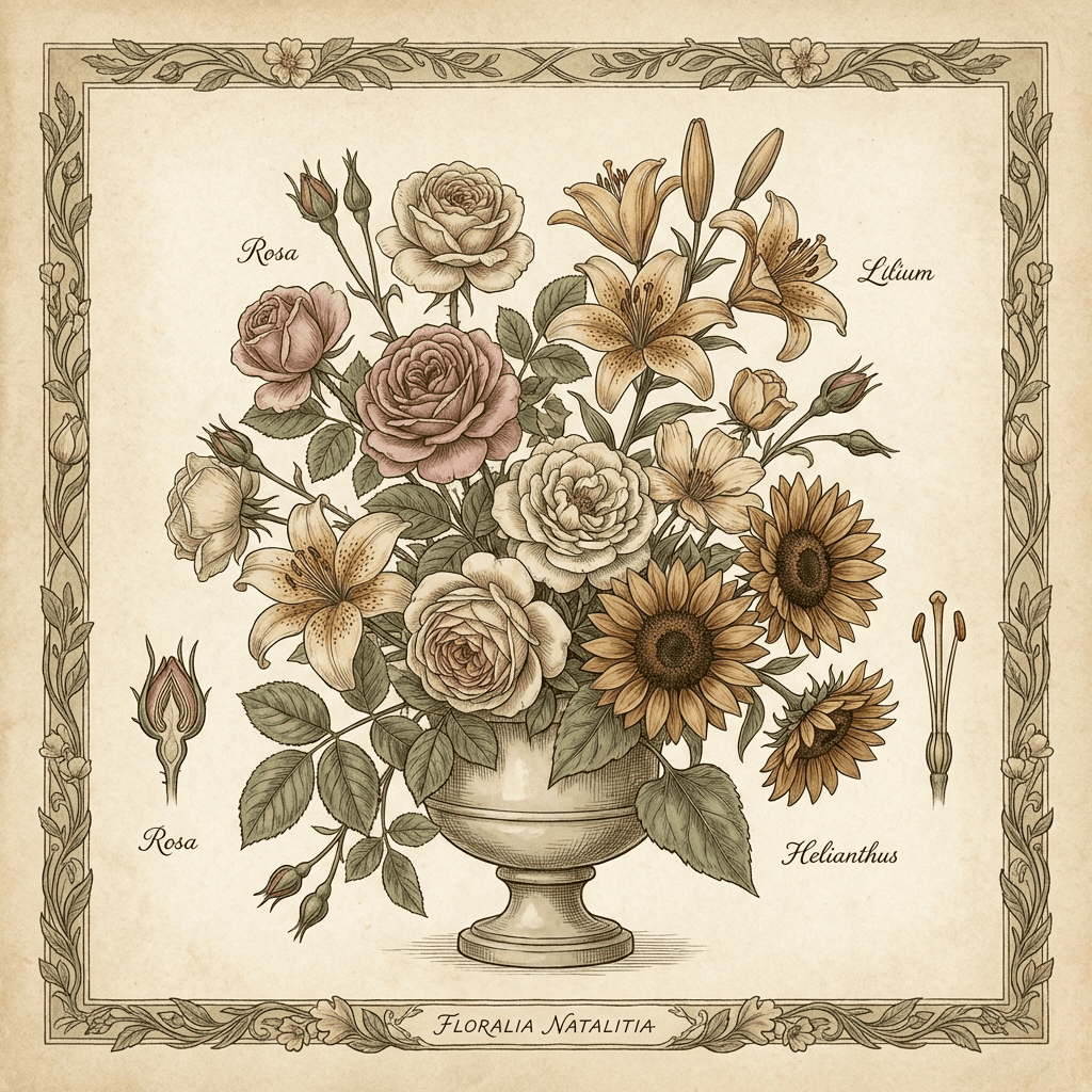 A beautiful bouquet of mixed flowers, including roses, lilies, and sunflowers, perfect for a birthday gift.