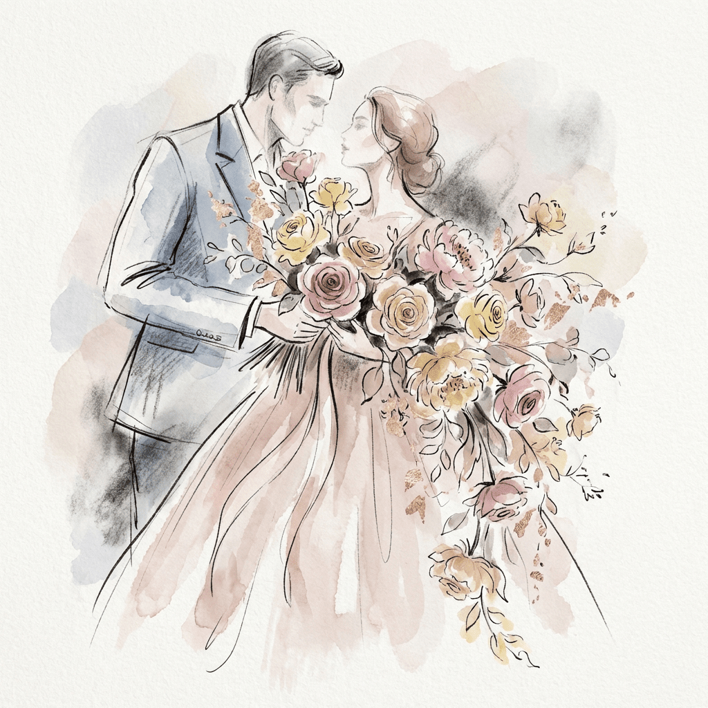 Romantic Ryan giving his girlfriend a beautiful bouquet of birthday flowers.