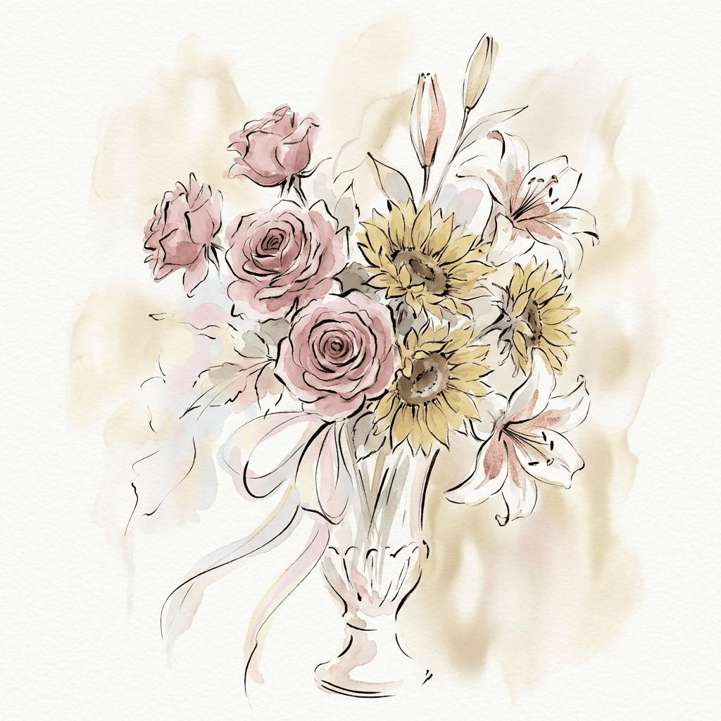 Cheerful bouquet of pink roses, sunflowers, and lilies, perfect for a teenage girl's birthday.