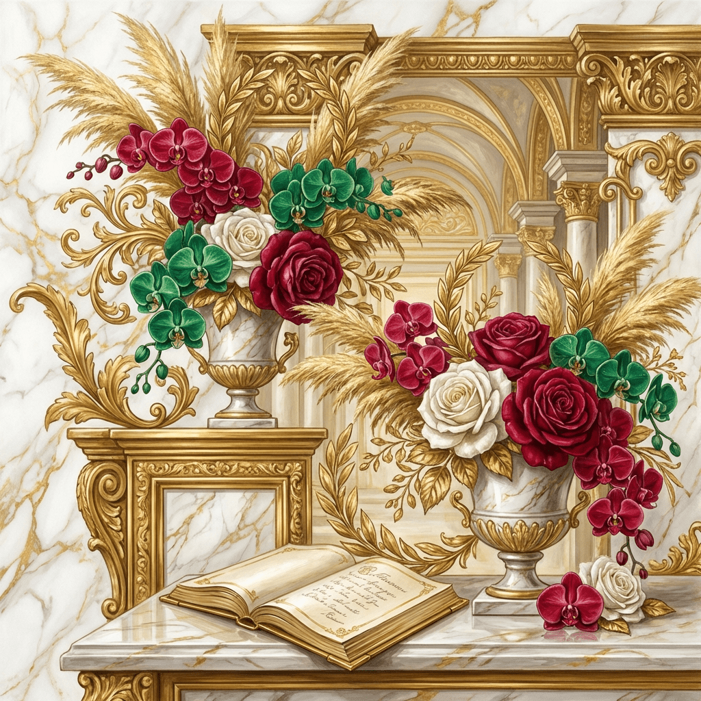 Stunning floral arrangements at a brand launch event, featuring orchids, roses, and pampas grass.