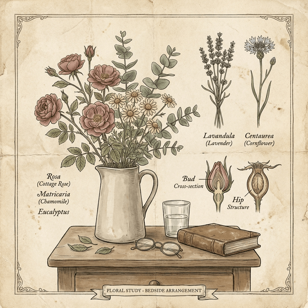 Beautiful and affordable get well flowers on a bedside table.