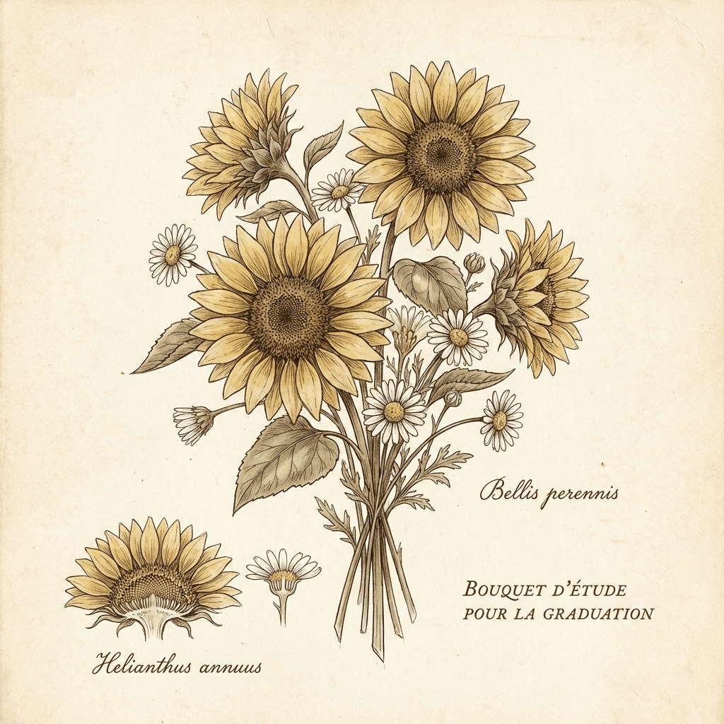 Affordable graduation bouquet with sunflowers and daisies