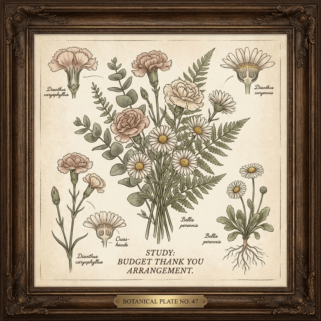 Affordable thank you flower bouquet with carnations, daisies, and greenery