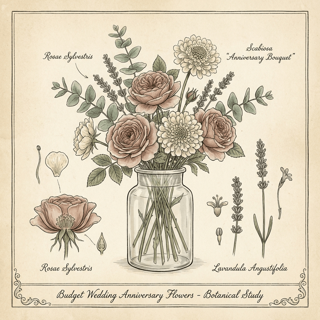 Affordable anniversary flowers arranged in a vase.