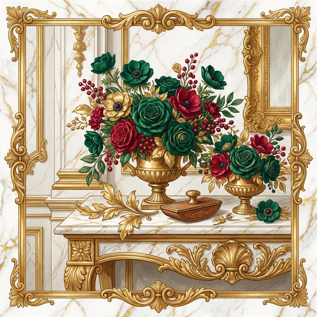 Corporate holiday gift flowers on a desk in an office setting
