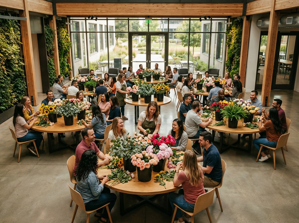 Corporate team building flower workshop at Google LA campus in Venice