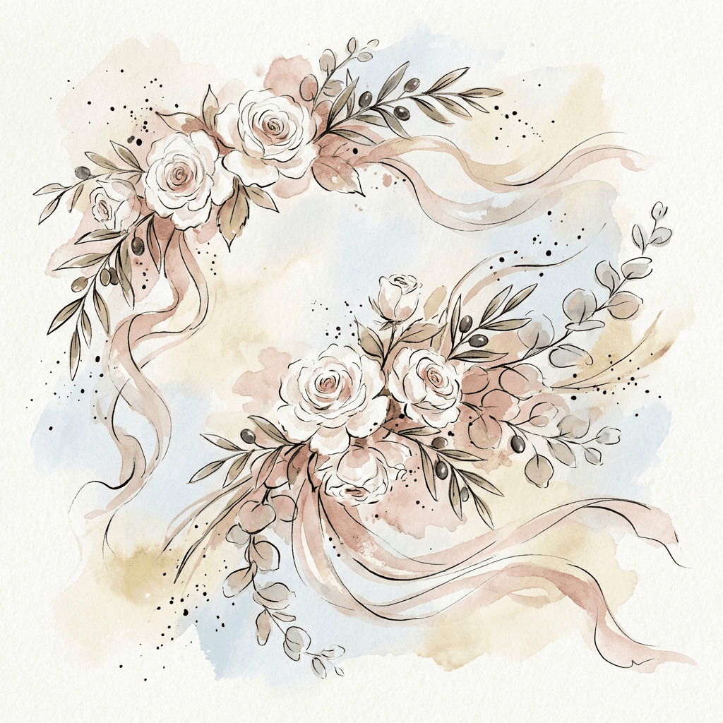 Elegant Greek Orthodox wedding floral arrangement featuring white roses and olive branches.