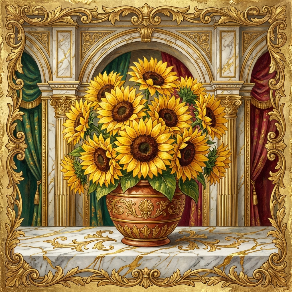 Stunning sunflowers in a terracotta pot, perfect for an Italian dinner party.