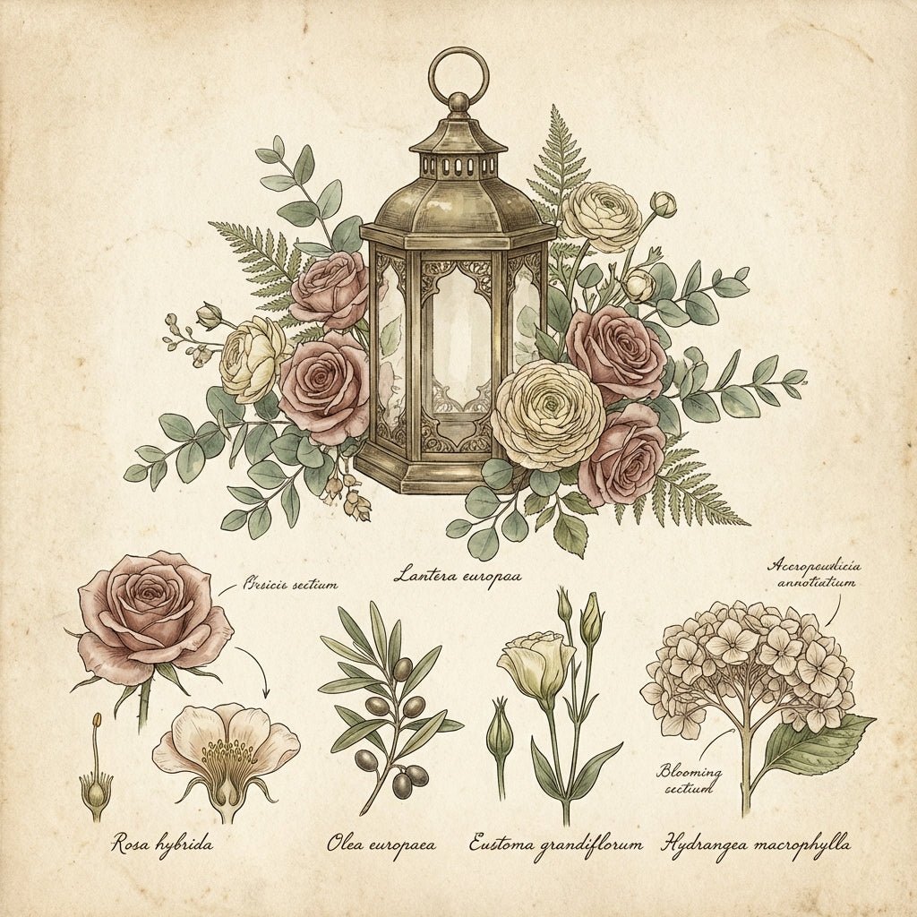 Elegant wedding reception featuring lantern centerpieces with floral arrangements.