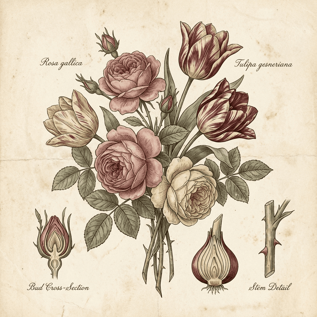 Beautiful Valentine's Day flower arrangement with roses and tulips