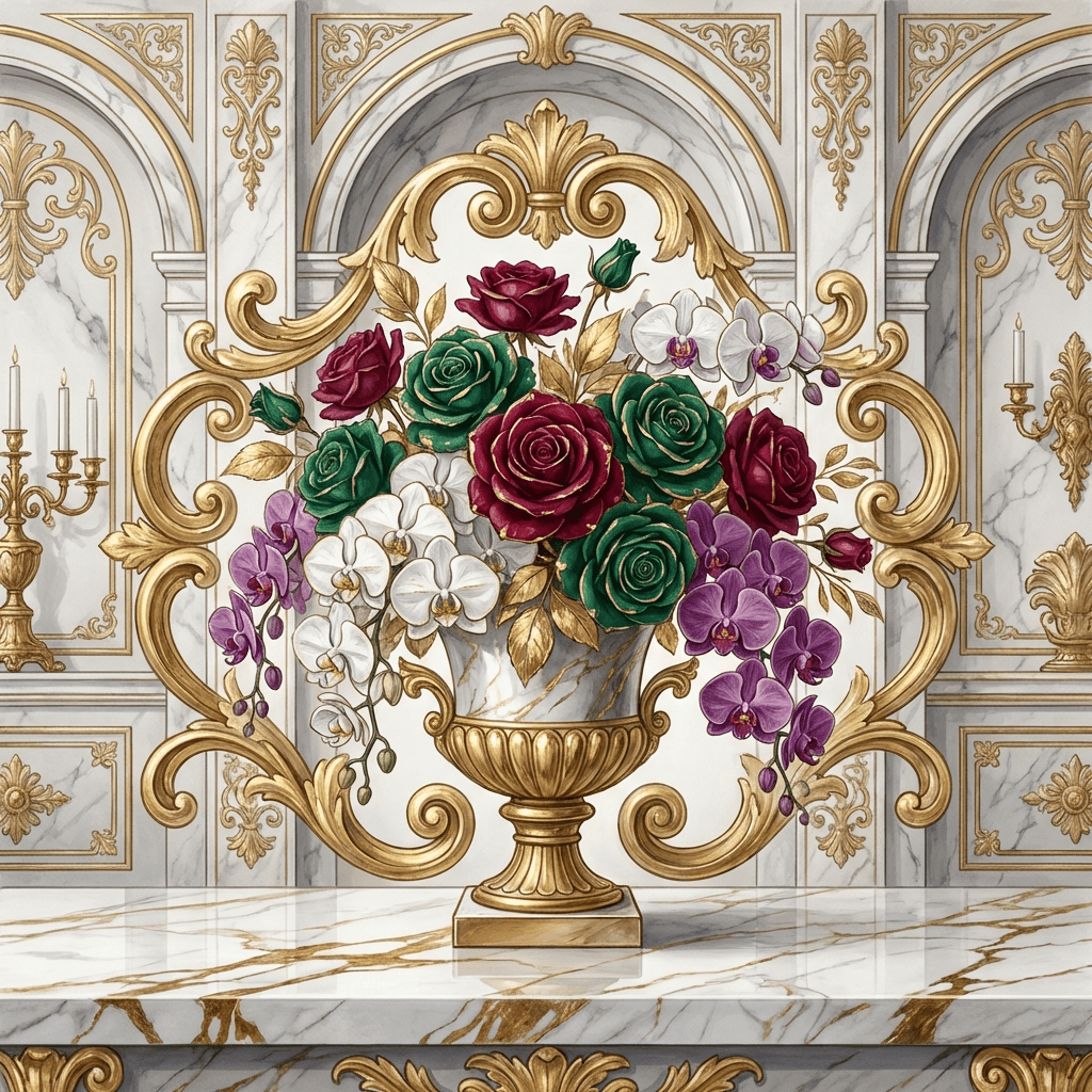 Luxury birthday flower arrangement with orchids and roses