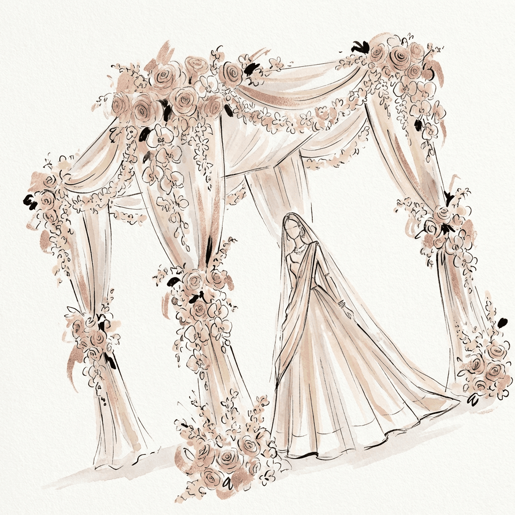 Stunning mandap flower decorations for a Hindu wedding ceremony.