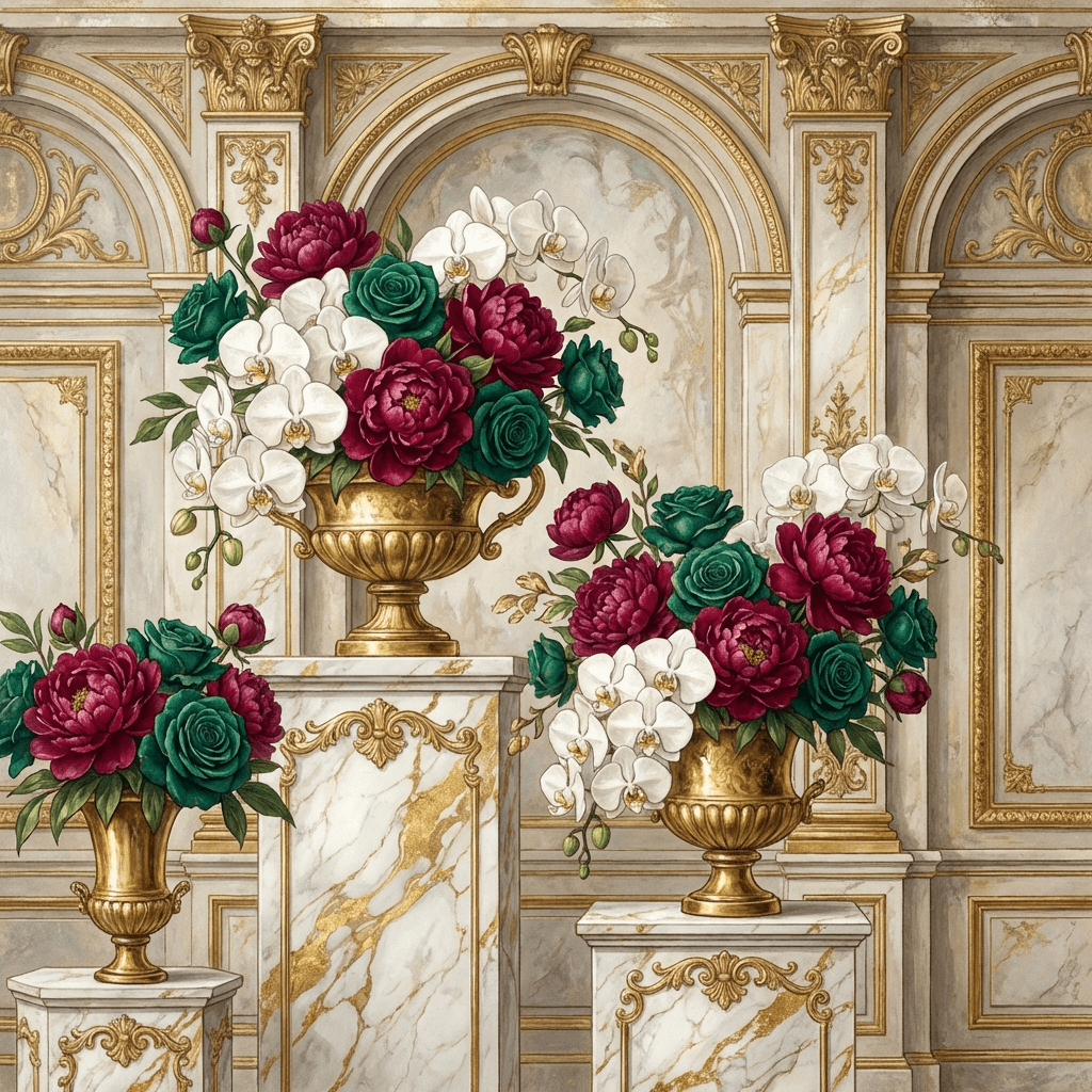 Stunning milestone birthday flower arrangement with orchids, peonies, and roses.